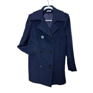 Sara Roberts Women's Navy Blue 100% Wool Double Breasted Pea Coat Size Small